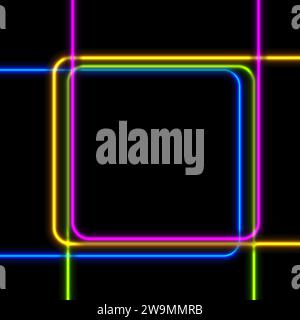 Abstrakter Hintergrund mit buntem, quadratischem Neonrahmen. Vektordesign Stock Vektor