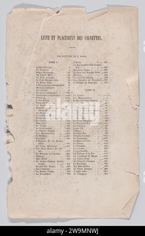 Liste und Platzierung der Vignetten für "die Gesamtwerke Berangs" 1959 von Pierre Jean de Beranger Stockfoto