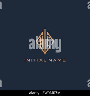 Monogramm HE Logo mit Rautenmuster, luxuriöses modernes Logodesign Vektorgrafik Stock Vektor
