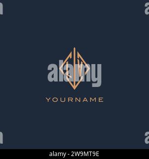 LV-Logo mit Monogramm und Rautenmuster, luxuriöse Vektorgrafik im modernen Logodesign Stock Vektor