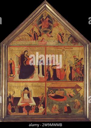 Das letzte Gericht; die Jungfrau und das Kind mit einem Bischof-Heiligen und dem Heiligen Peter Martyr; die Kreuzigung; die Verherrlichung des Heiligen Thomas von Aquin; die Geburt 1975 durch den Meister der Dominikanischen Effigien Stockfoto