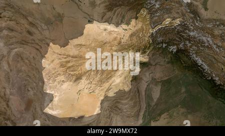 Afghanistan wird auf einer Satellitenkarte mit niedriger Auflösung hervorgehoben Stockfoto