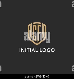 Luxus CF Logo Monogramm Schildform Monoline Stil mit Goldfarbe und dunkler Hintergrund Vektor Grafik Stock Vektor