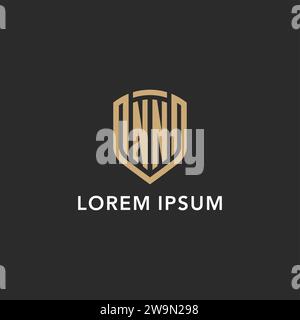 Luxus NN Logo Monogramm Schildform Monoline Stil mit Goldfarbe und dunkler Hintergrund Vektor Grafik Stock Vektor
