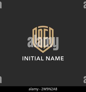 Luxus BE Logo Monogramm Schildform Monoline Stil mit Goldfarbe und dunkler Hintergrund Vektor Grafik Stock Vektor