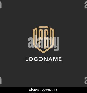 Luxus PG Logo Monogramm Schildform Monoline Stil mit Goldfarbe und dunkler Hintergrund Vektor Grafik Stock Vektor