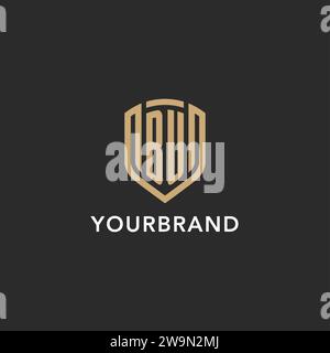 Luxus BU Logo Monogramm Schildform Monoline Stil mit Goldfarbe und dunkler Hintergrund Vektor Grafik Stock Vektor