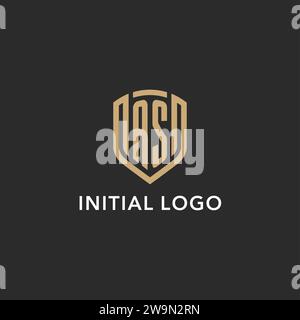 Luxus ALS Logo Monogramm Schildform Monoline Stil mit Goldfarbe und dunkler Hintergrund Vektor Grafik Stock Vektor