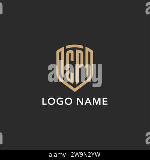 Luxus CP Logo Monogramm Schildform Monoline Stil mit Goldfarbe und dunkler Hintergrund Vektor Grafik Stock Vektor