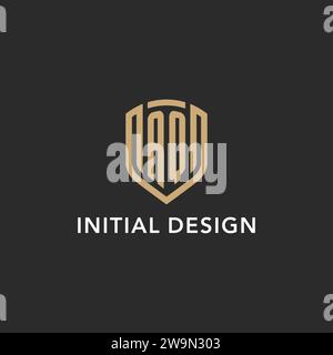 Luxus AQ Logo Monogramm Schildform Monoline Stil mit Goldfarbe und dunkler Hintergrund Vektor Grafik Stock Vektor