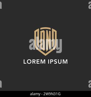 Luxus DN Logo Monogramm Schildform Monoline Stil mit Goldfarbe und dunkler Hintergrund Vektorgrafik Stock Vektor