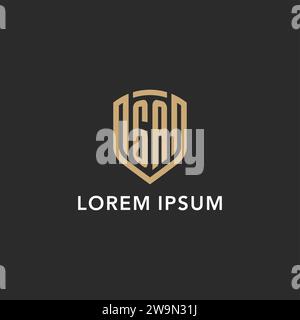 Luxus GA Logo Monogramm Schildform Monoline Stil mit Goldfarbe und dunkler Hintergrund Vektorgrafik Stock Vektor