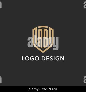 Luxus RB Logo Monogramm Schildform Monoline Stil mit Goldfarbe und dunkler Hintergrund Vektor Grafik Stock Vektor