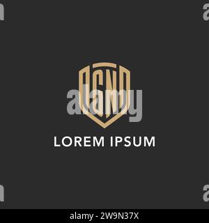 Luxus GN Logo Monogramm Schildform Monoline Stil mit Goldfarbe und dunkler Hintergrund Vektor Grafik Stock Vektor