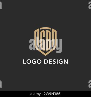 Luxus GB Logo Monogramm Schildform Monoline Stil mit Goldfarbe und dunkler Hintergrund Vektor Grafik Stock Vektor