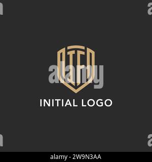 Luxus WENN Logo Monogramm Schildform Monoline Stil mit Goldfarbe und dunkler Hintergrund Vektor Grafik Stock Vektor