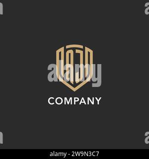 Luxus AJ Logo Monogramm Schildform Monoline Stil mit Goldfarbe und dunkler Hintergrund Vektor Grafik Stock Vektor