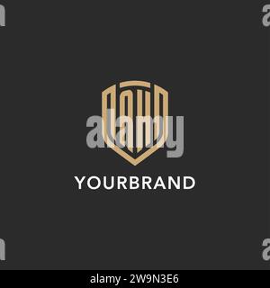 Luxus AH Logo Monogramm Schildform Monoline Stil mit Goldfarbe und dunkler Hintergrund Vektor Grafik Stock Vektor