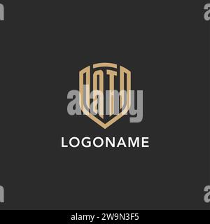Luxus AM Logo Monogramm Schildform Monoline Stil mit Goldfarbe und dunkler Hintergrund Vektor Grafik Stock Vektor