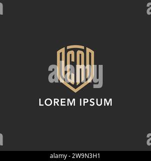 Luxus CA Logo Monogramm Schildform Monoline Stil mit Goldfarbe und dunkler Hintergrund Vektor Grafik Stock Vektor