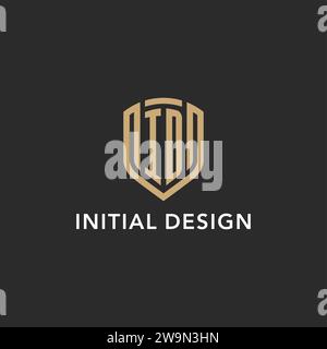 Luxus ID Logo Monogramm Schildform Monoline Stil mit Goldfarbe und dunkler Hintergrund Vektor Grafik Stock Vektor