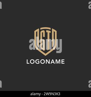 Luxus GT Logo Monogramm Schildform Monoline Stil mit Goldfarbe und dunkler Hintergrund Vektorgrafik Stock Vektor