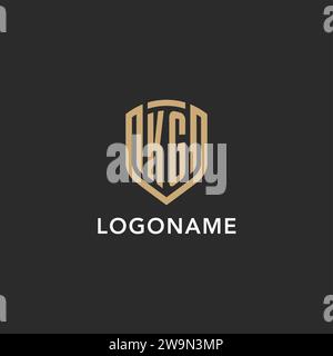 Luxus KG Logo Monogramm Schildform Monoline Stil mit Goldfarbe und dunkler Hintergrund Vektor Grafik Stock Vektor