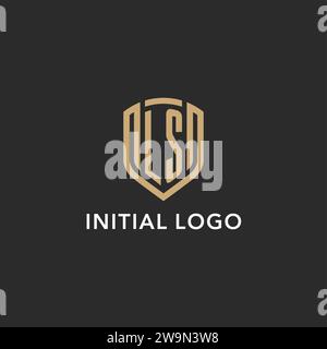 Luxus LS Logo Monogramm Schildform Monoline Stil mit Goldfarbe und dunkler Hintergrund Vektor Grafik Stock Vektor