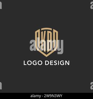 Luxus KB Logo Monogramm Schildform Monoline Stil mit Goldfarbe und dunkler Hintergrund Vektor Grafik Stock Vektor