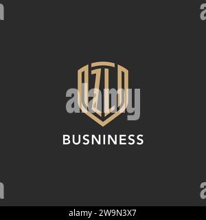 Luxus ZL Logo Monogramm Schildform Monoline Stil mit Goldfarbe und dunkler Hintergrund Vektor Grafik Stock Vektor