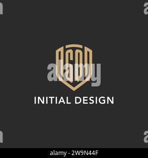 Luxus GQ Logo Monogramm Schildform Monoline Stil mit Goldfarbe und dunkler Hintergrund Vektor Grafik Stock Vektor