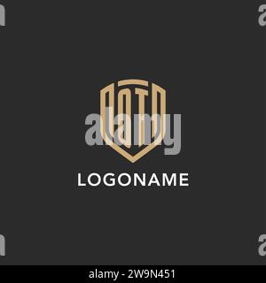 Luxus OT Logo Monogramm Schildform Monoline Stil mit Goldfarbe und dunkler Hintergrund Vektor Grafik Stock Vektor