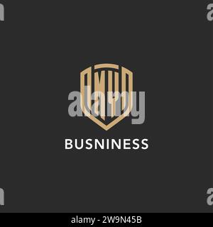 Luxus MY Logo Monogramm Schildform Monoline Stil mit Goldfarbe und dunkler Hintergrund Vektor Grafik Stock Vektor