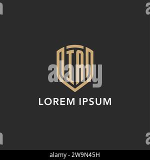 Luxus IA Logo Monogramm Schildform Monoline Stil mit Goldfarbe und dunkler Hintergrund Vektor Grafik Stock Vektor