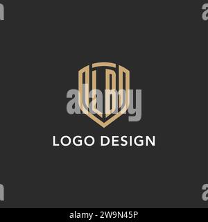 Luxus LB Logo Monogramm Schildform Monoline Stil mit Goldfarbe und dunkler Hintergrund Vektor Grafik Stock Vektor