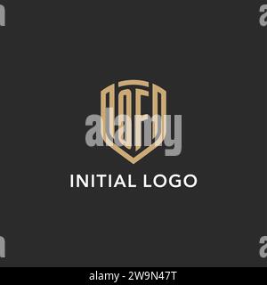 Luxus DES Logo Monogramm Schildform Monoline Stil mit Goldfarbe und dunkler Hintergrund Vektor Grafik Stock Vektor