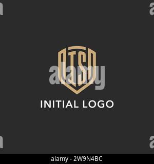 Luxus IST Logo Monogramm Schildform Monoline Stil mit Goldfarbe und dunkler Hintergrund Vektor Grafik Stock Vektor