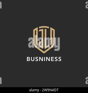 Luxus JL Logo Monogramm Schildform Monoline Stil mit Goldfarbe und dunkler Hintergrund Vektor Grafik Stock Vektor