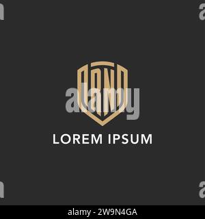 Luxus RN Logo Monogramm Schildform Monoline Stil mit Goldfarbe und dunkler Hintergrund Vektor Grafik Stock Vektor