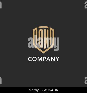 Luxus QW Logo Monogramm Schildform Monoline Stil mit Goldfarbe und dunkler Hintergrund Vektor Grafik Stock Vektor