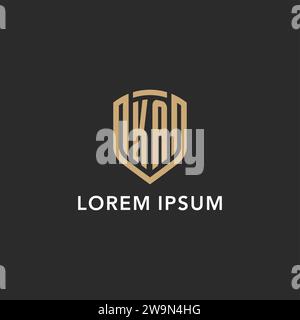 Luxus KA Logo Monogramm Schildform Monoline Stil mit Goldfarbe und dunkler Hintergrund Vektor Grafik Stock Vektor