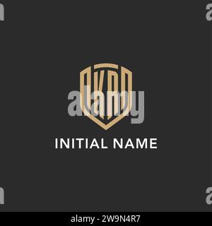 Luxus KR Logo Monogramm Schildform Monoline Stil mit Goldfarbe und dunkler Hintergrund Vektor Grafik Stock Vektor