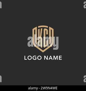 Luxus KC Logo Monogramm Schildform Monoline Stil mit Goldfarbe und dunkler Hintergrund Vektor Grafik Stock Vektor