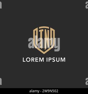 Luxus TN Logo Monogramm Schildform Monoline Stil mit Goldfarbe und dunkler Hintergrund Vektor Grafik Stock Vektor