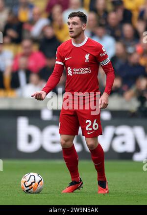 Aktenfoto vom 16.09.2023 von Andrew Robertson aus Liverpool. Andy Robertson, der sich von einer Schulterverletzung erholt hat, sieht so aus, als würde er ihn für den Rest des Januars beiseite lassen. Ausgabedatum: Freitag, 29. Dezember 2023. Stockfoto