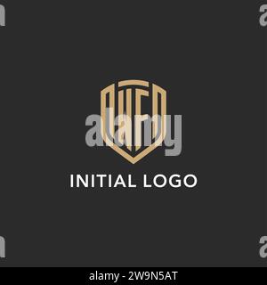 Luxus WF Logo Monogramm Schildform Monoline Stil mit Goldfarbe und dunkler Hintergrund Vektor Grafik Stock Vektor