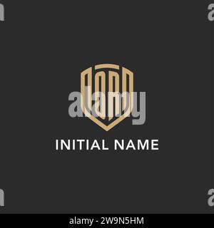 Luxus- ODER Logo-Monogramm-Schildform Monoline-Stil mit Goldfarbe und dunkler Hintergrund-Vektorgrafik Stock Vektor