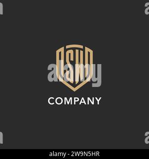 Luxus SW Logo Monogramm Schildform Monoline Stil mit Goldfarbe und dunkler Hintergrund Vektor Grafik Stock Vektor