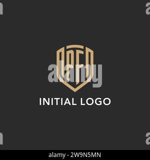 Luxus PF Logo Monogramm Schildform Monoline Stil mit Goldfarbe und dunkler Hintergrund Vektor Grafik Stock Vektor