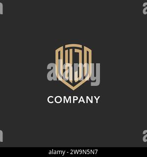 Luxus XJ Logo Monogramm Schildform Monoline Stil mit Goldfarbe und dunkler Hintergrund Vektor Grafik Stock Vektor